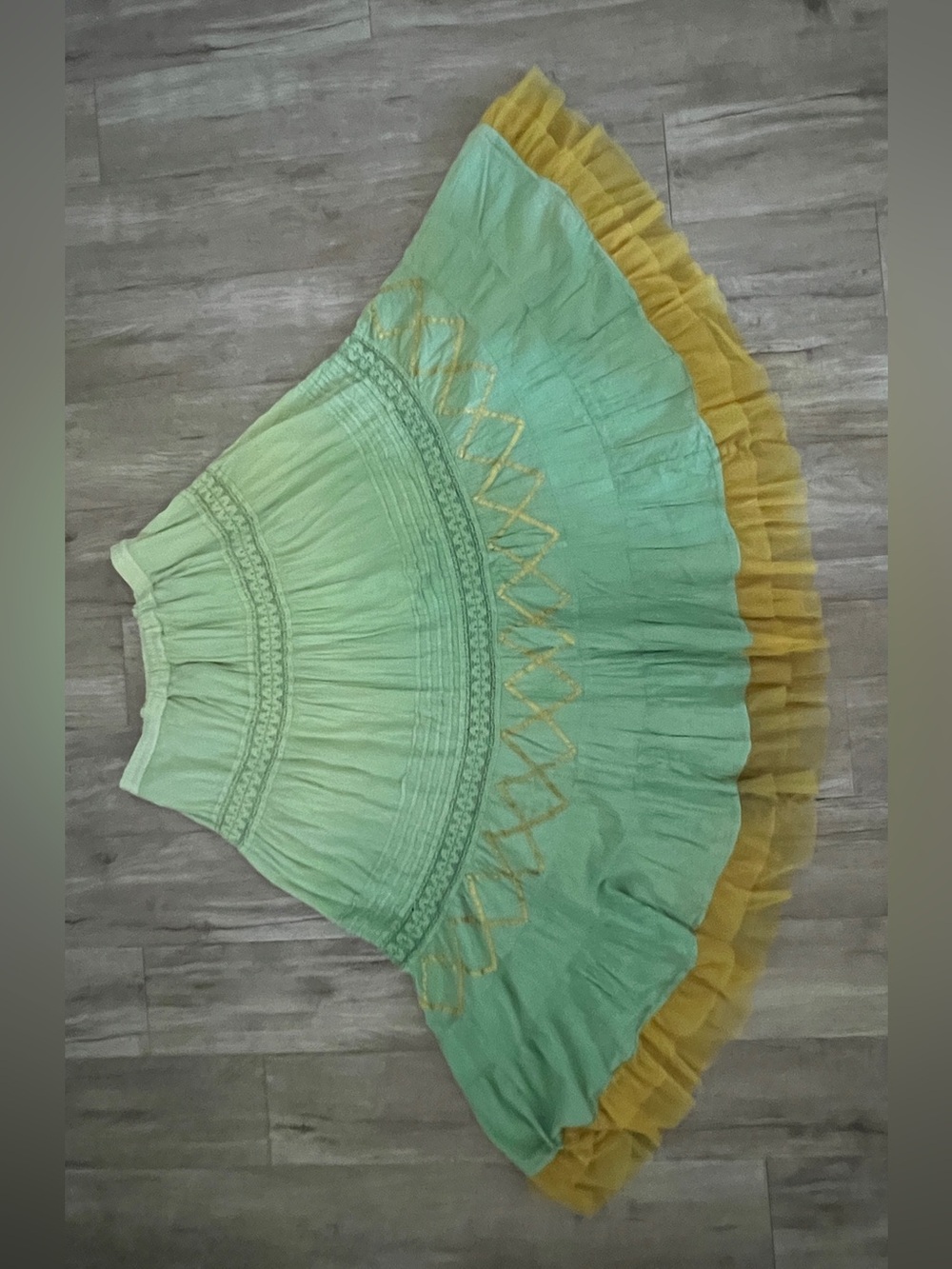 🇨🇦 Vintage Boho Maxi Skirt • Green Ombré • Crinkle Cotton Feel • Lace & Ribbon - Picture 3 of 14